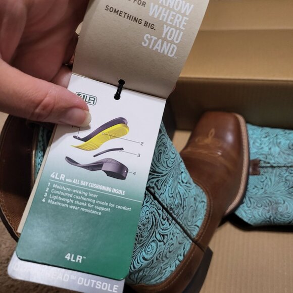 Women Ariat Round Up Wide Square Toe Beduino Brown Turquoise Floral Embossed 9.5 - Picture 10 of 15